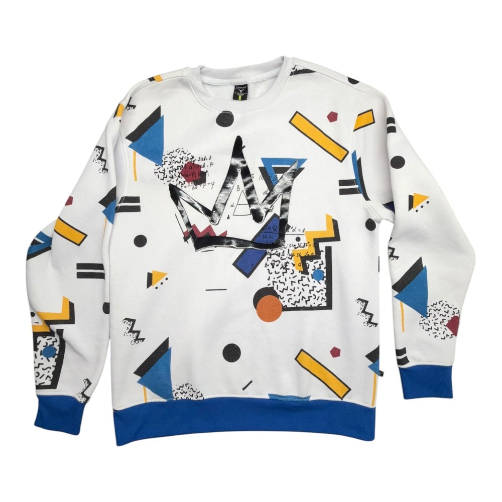 Screenshot Mens XL White Memphis Geometric Crown Graphic Sweatshirt Vntage 80s